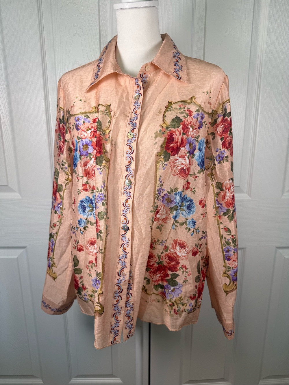 Joie Pink Floral Peasant Blouse
Boho Collared Woven Top Womens ~L Romantic